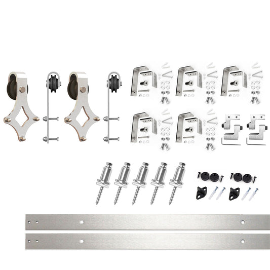 HOMACER 79-in Brushed Nickel Indoor Diamond Double Bypass Barn Door Hardware Kit LX4DNZ079C