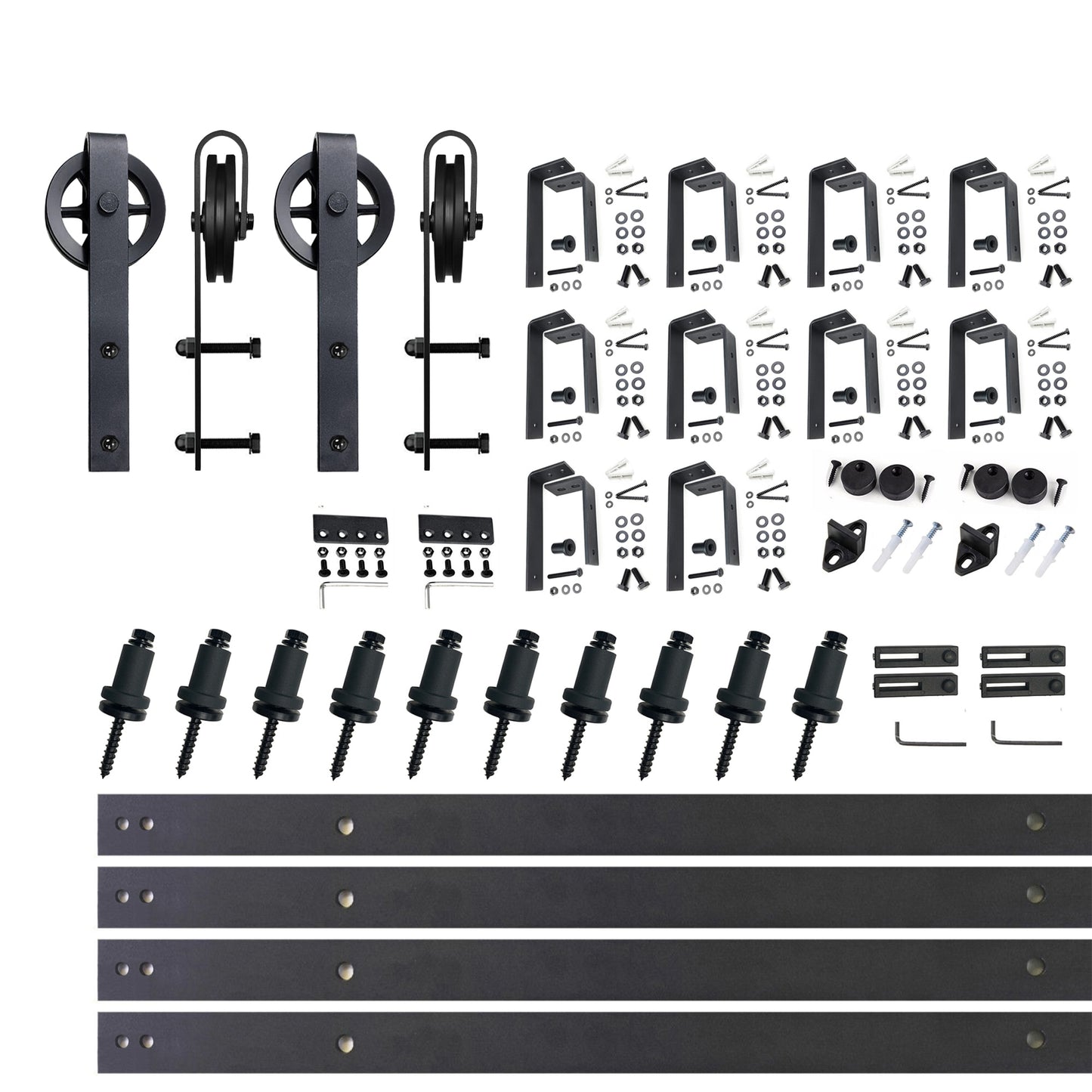 HOMACER 144-in Rustic Black Indoor Spoke Wheel Double Bypass Barn Door Hardware Kit HL4TGH144C