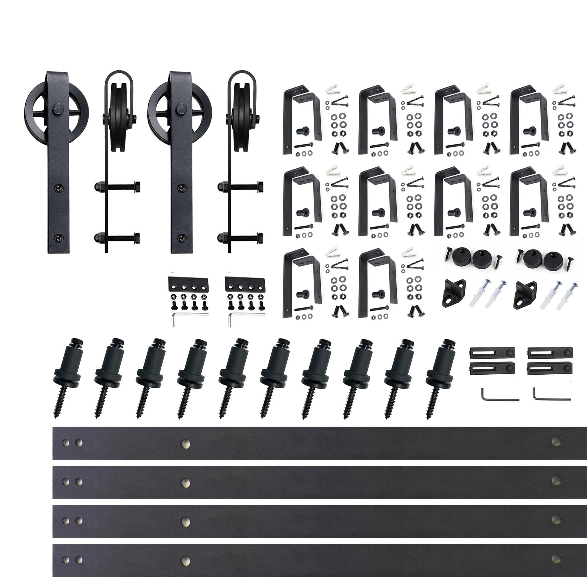 HOMACER 144-in Rustic Black Indoor Spoke Wheel Double Bypass Barn Door Hardware Kit HL4TGH144C