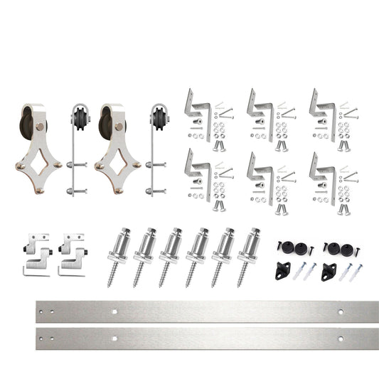 HOMACER 90-in Brushed Nickel Indoor Diamond Double Bypass Barn Door Hardware Kit LX3DNZ090C