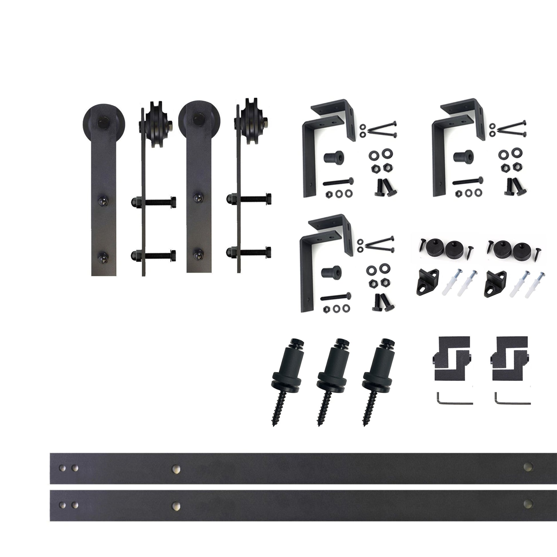 HOMACER 54-in Rustic Black Indoor I-strap Double Bypass Barn Door Hardware Kit ZT4TGH054C