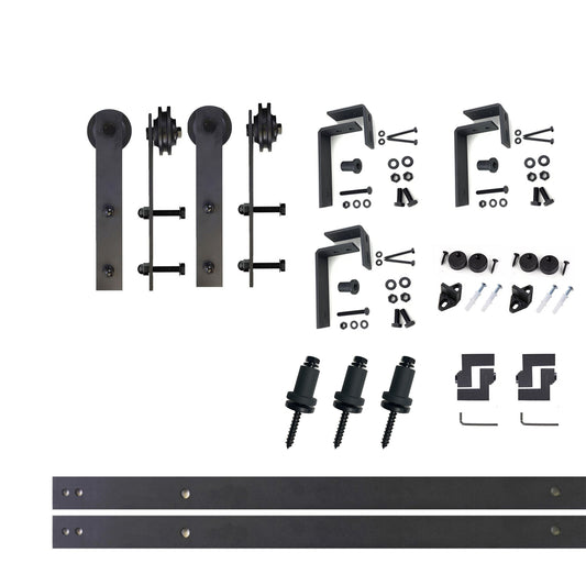 HOMACER 54-in Rustic Black Indoor I-strap Double Bypass Barn Door Hardware Kit ZT4TGH054C