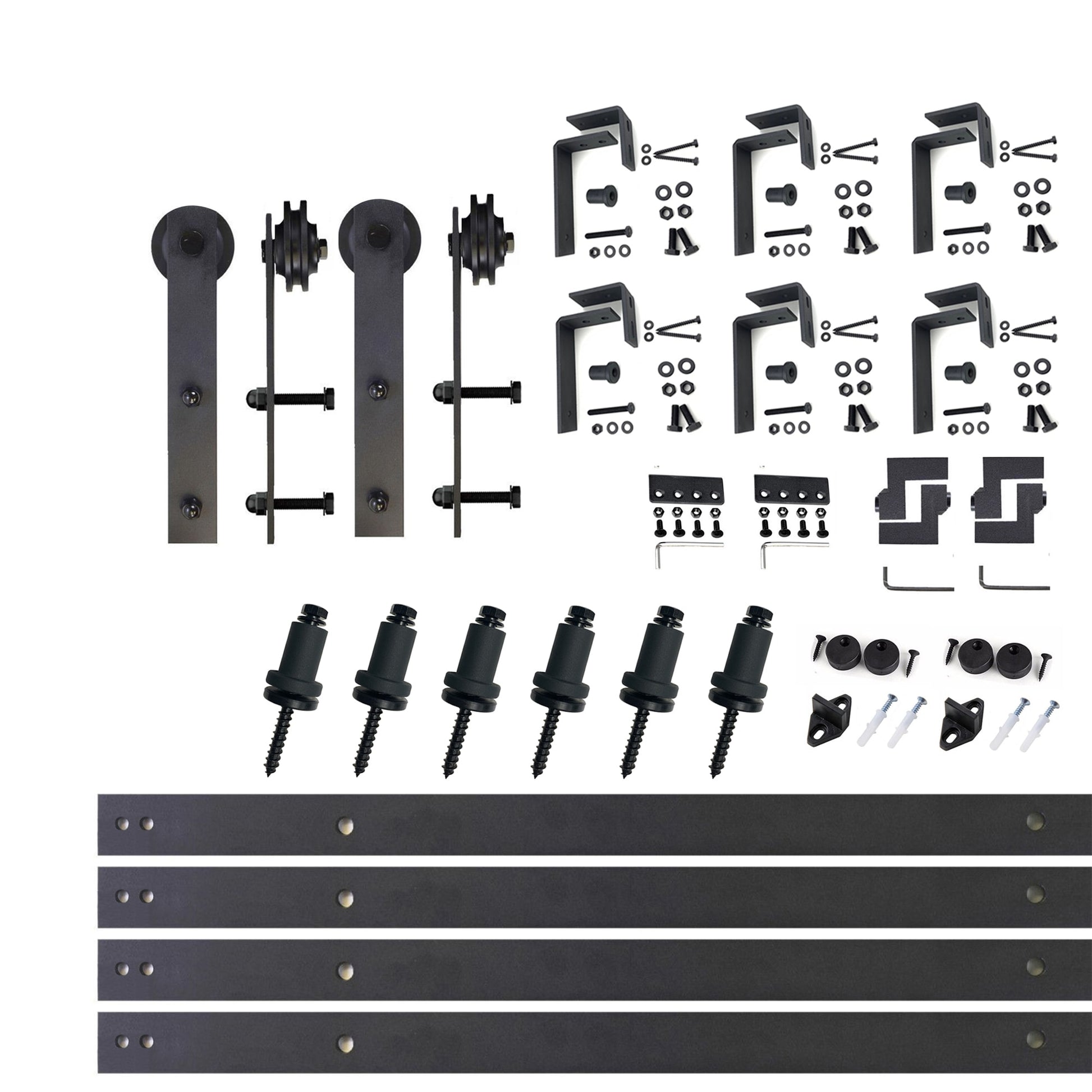 HOMACER 108-in Rustic Black Indoor I-strap Double Bypass Barn Door Hardware Kit ZT4TGH108C