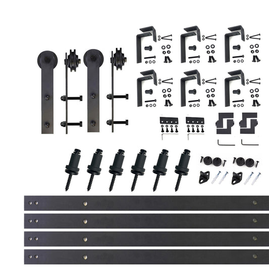 HOMACER 108-in Rustic Black Indoor I-strap Double Bypass Barn Door Hardware Kit ZT4TGH108C