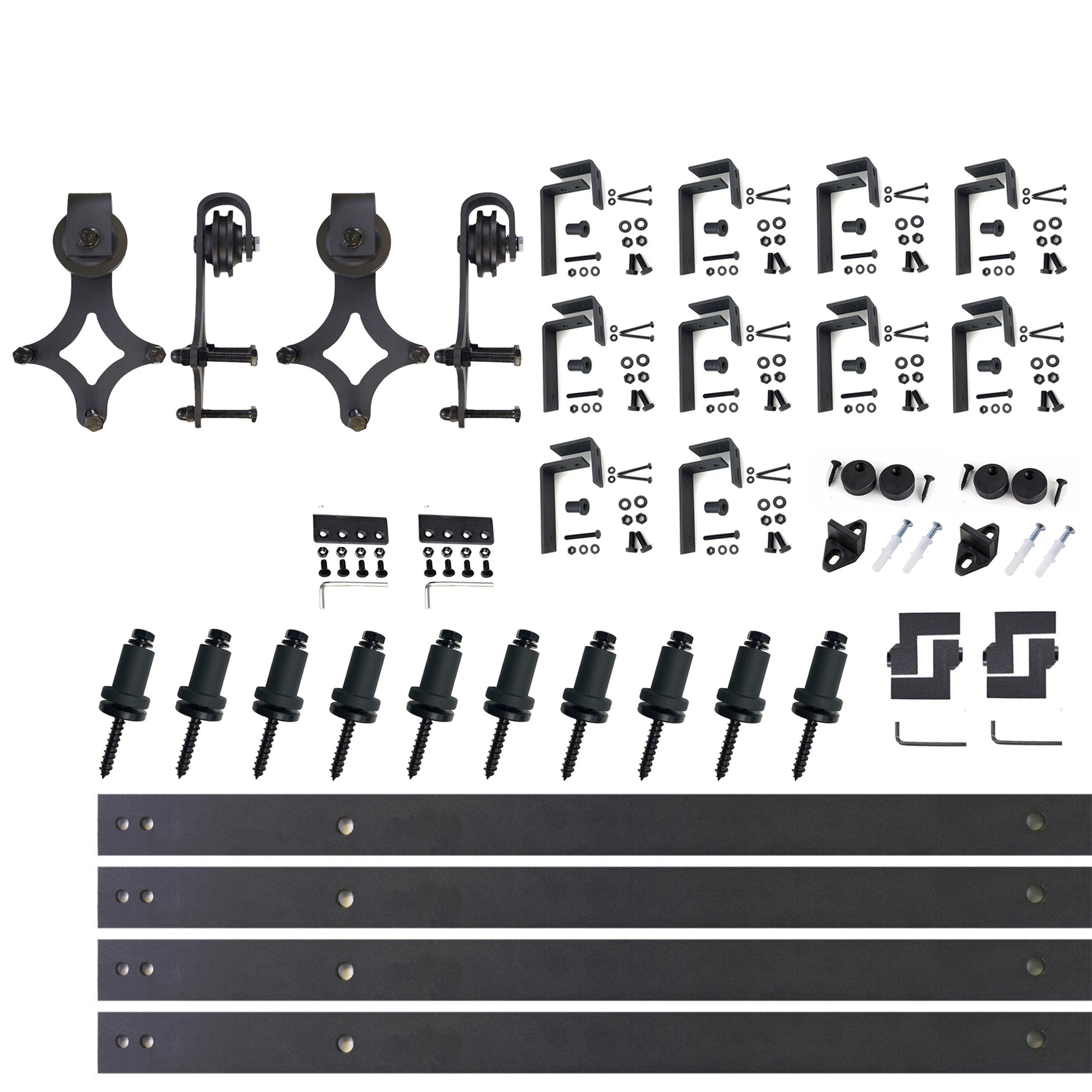 HOMACER 168-in Rustic Black Indoor Diamond Double Bypass Barn Door Hardware Kit LX4TGH168C