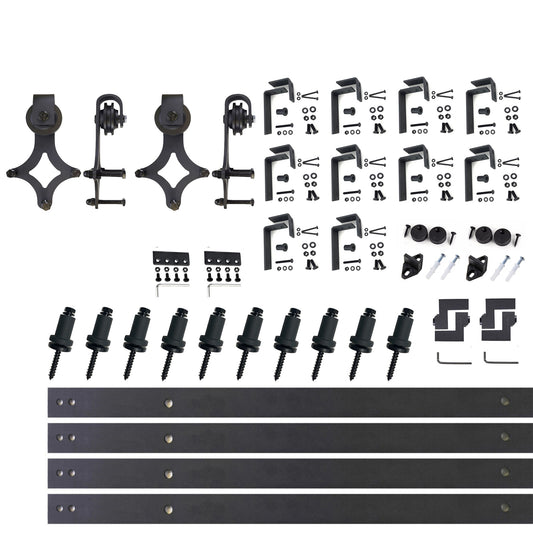 HOMACER 168-in Rustic Black Indoor Diamond Double Bypass Barn Door Hardware Kit LX4TGH168C