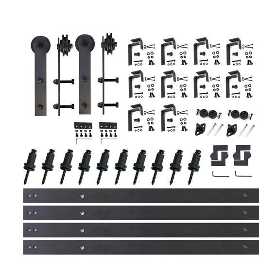 HOMACER 144-in Rustic Black Indoor I-strap Double Bypass Barn Door Hardware Kit ZT4TGH144C