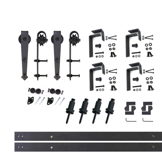 HOMACER 60-in Rustic Black Indoor Arrow Double Bypass Barn Door Hardware Kit JT4TGH060C