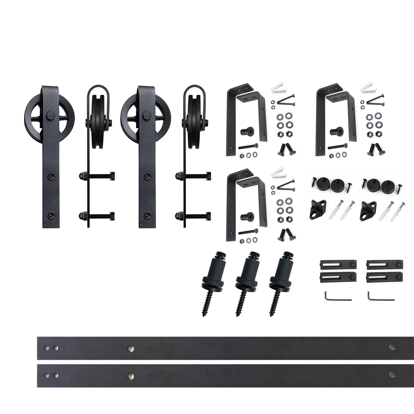 HOMACER 54-in Rustic Black Indoor Spoke Wheel Double Bypass Barn Door Hardware Kit HL4TGH054C