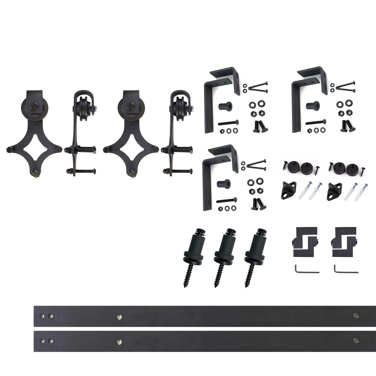 HOMACER 48-in Rustic Black Indoor Diamond Double Bypass Barn Door Hardware Kit LX4TGH048C