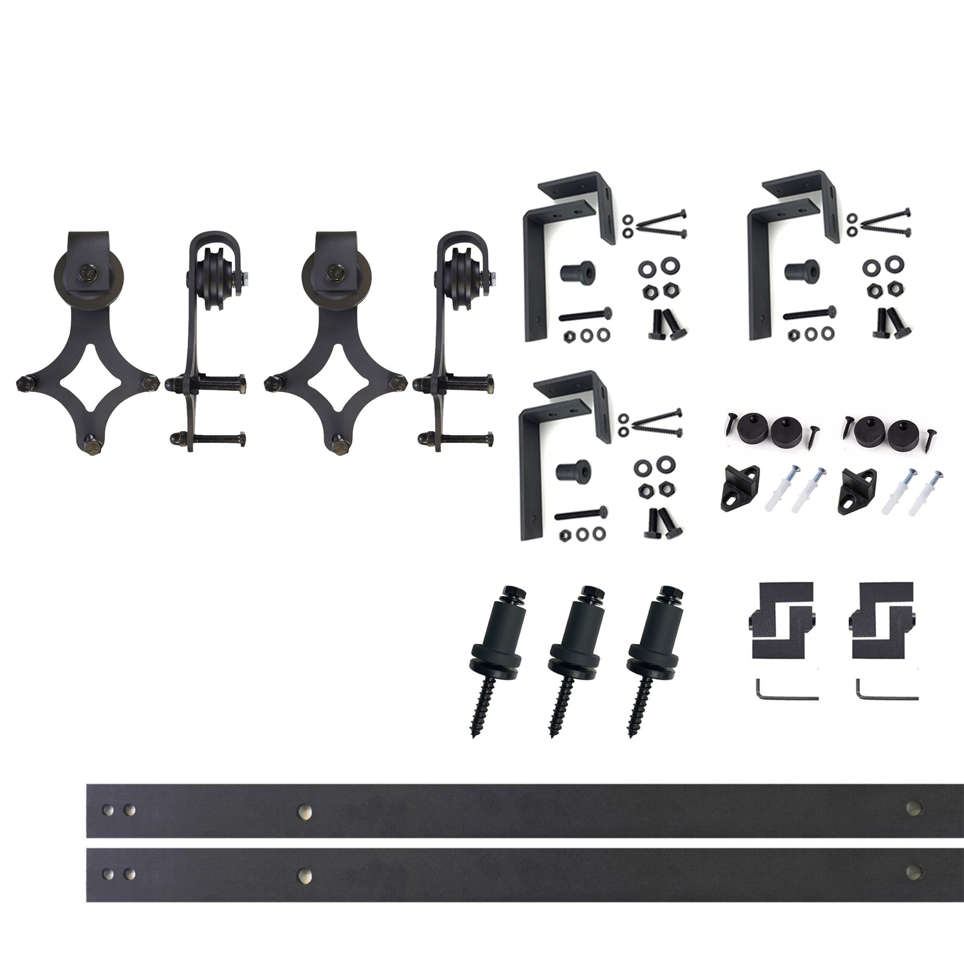 HOMACER 48-in Rustic Black Indoor Diamond Double Bypass Barn Door Hardware Kit LX4TGH048C