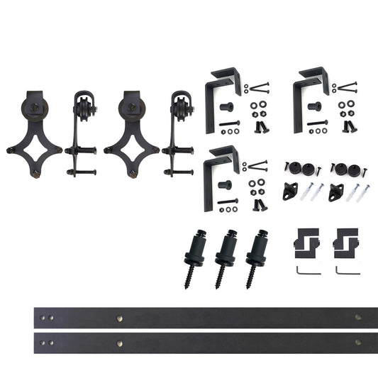 HOMACER 48-in Rustic Black Indoor Diamond Double Bypass Barn Door Hardware Kit LX4TGH048C