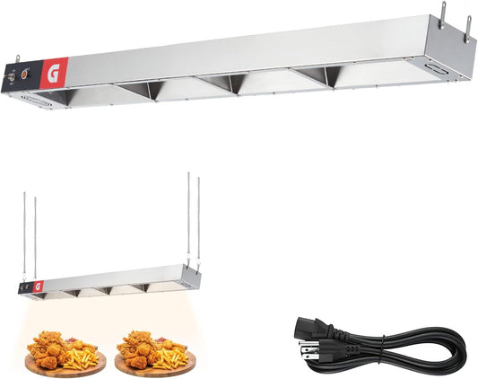 48" Electric Strip Heater, Food Heat Lamp Overhead Food Warmer, Commercial Grade Infrared Food Warmer with Plug and Chains, Hanging Overhead Stainless Steel for Food Restaurant Buffet Catering Kitchen