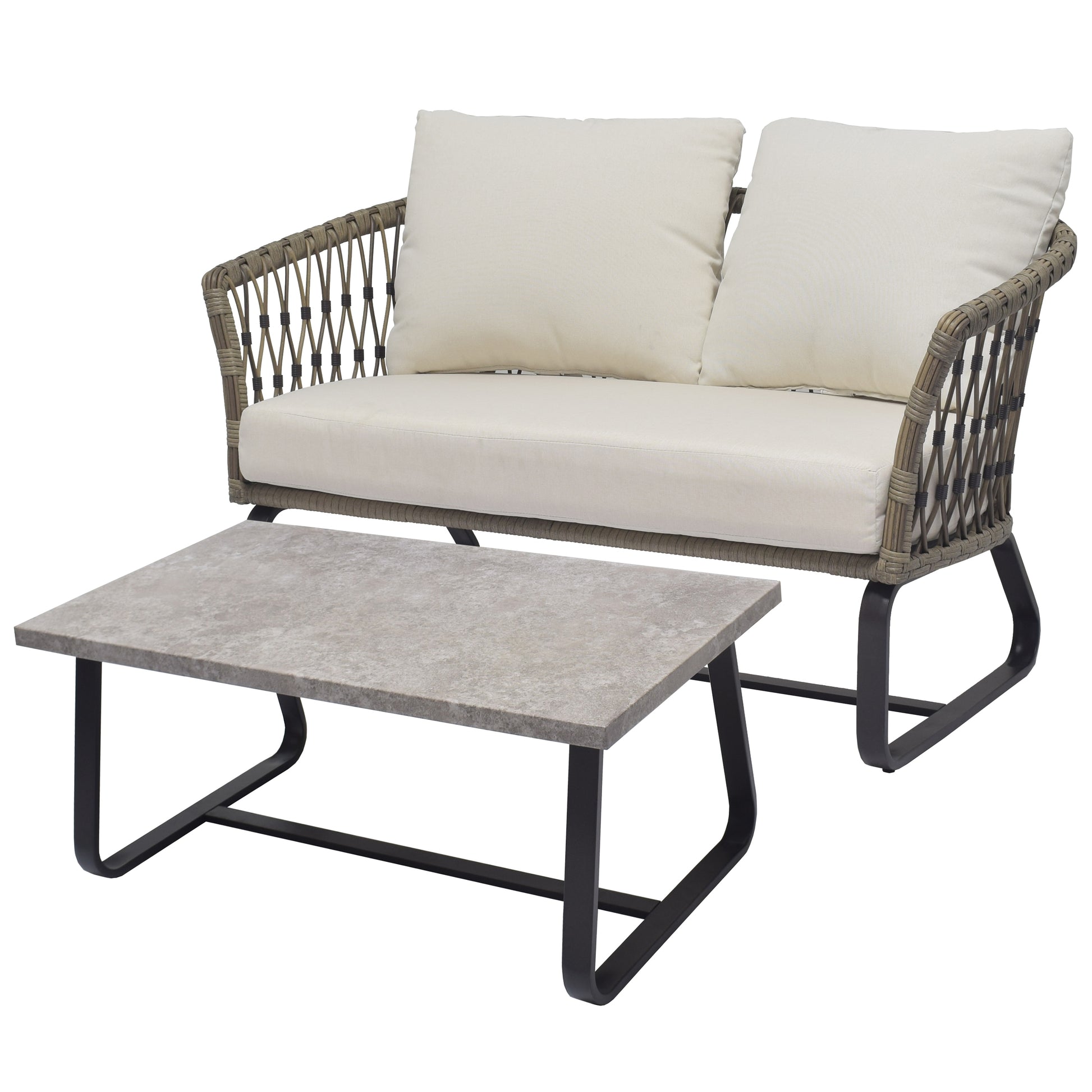 Style Selections Avery Station 2 -Piece Wicker Patio Conversation Set with Off-white Cushions
