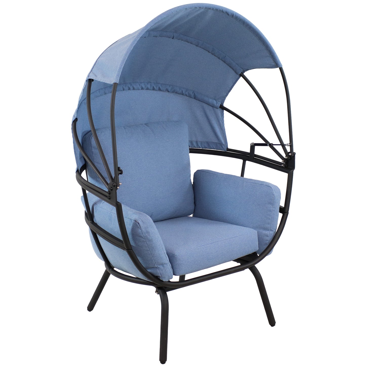Sunnydaze Decor Black Aluminum Frame Stationary Egg Chair with Blue Cushioned Seat