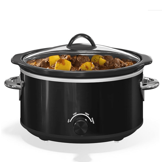 4QT Slow Cooker & Mini Food Warmer with 3 Heating Settings, Removable Ceramic Pot, Dishwasher Safe Glass Lid, Stainless Steel