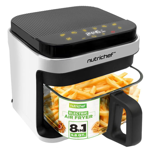 5.5 Liter Air Fryer - 5.8QT Customized Digital Display Electric Oil Free Cooker with Transparent Window (White)