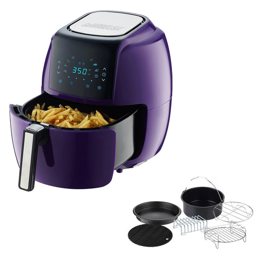 5.8 Qt Purple Air Fryer, 1400W Electric with Touchscreen, 8 Presets, 6‑Piece Accessory Set, Low‑Fat Cooking