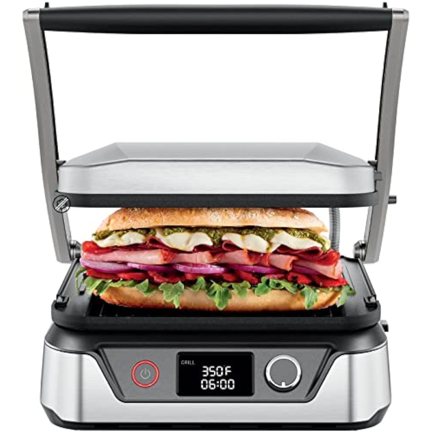 5-in-1 Panini Press & Griddle Combo - Stainless Steel, Dishwasher-Safe Removable Plates for Easy Clean, 180° Flat Top Indoor BBQ Grill