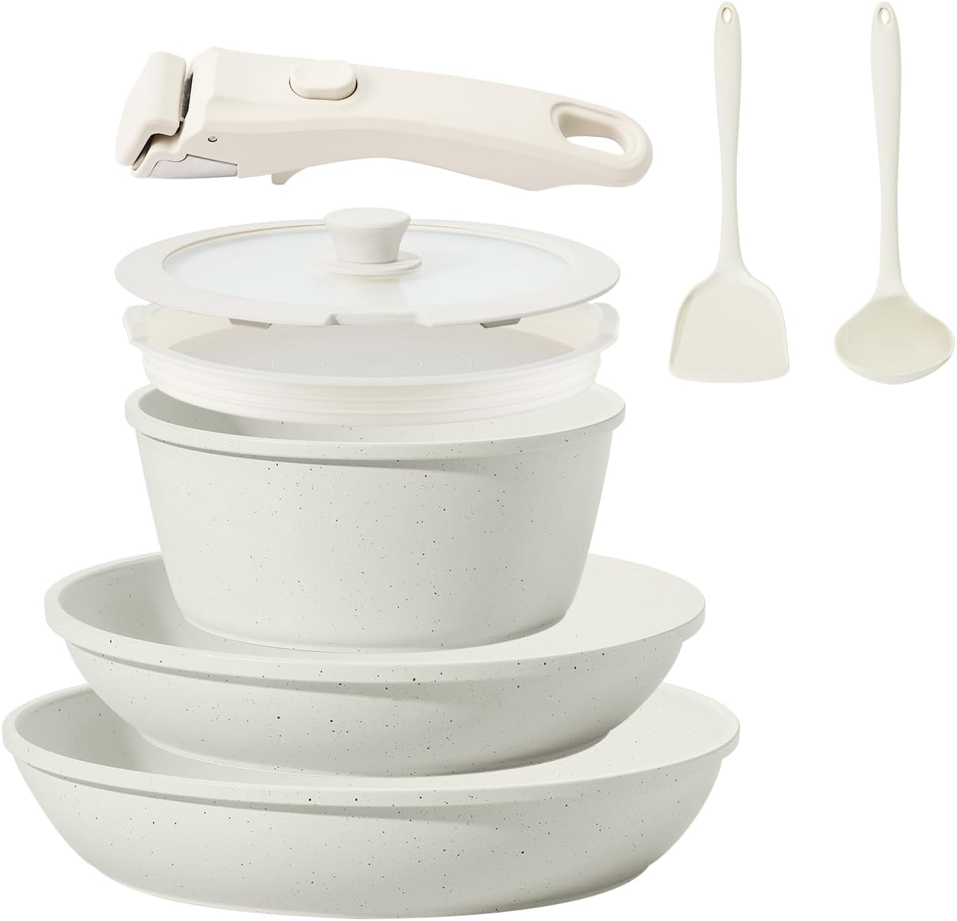BECIGAR 8PCS Ceramic Cookware,Nonstick Ceramic Pan, Removable Handle Pots and Pans Set, Stackable Pan Set, Nonstick Pots and Pans Set Non Stick pot for Home,RV