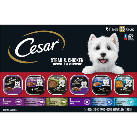 Cesar® Classics Steak & Chicken Lovers Adult Wet Dog Food - Loaf & Filets in Gravy, 36 Count