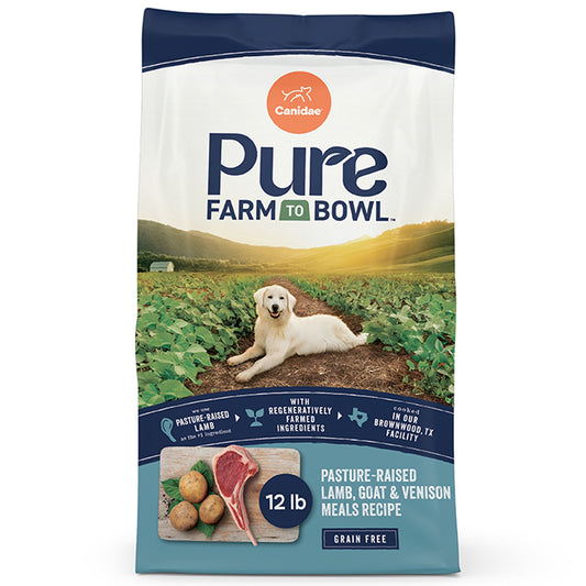 Canidae Pure Farm To Bowl Dog Food - Pasture-Raised Lamb and Goat & Venison Meals Recipe 12 Lb