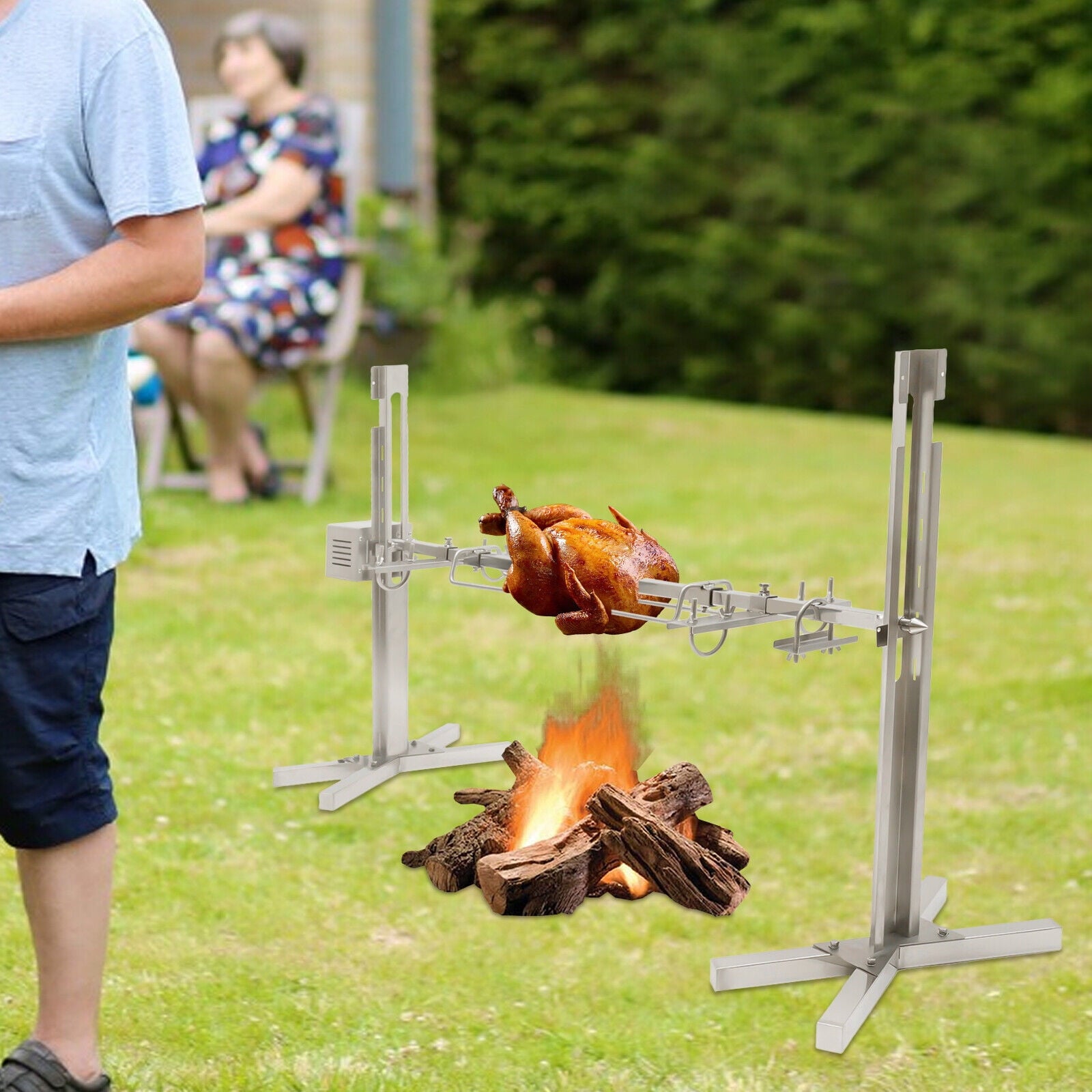 53''  Large Electric BBQ Spit Roaster Rotisserie Chicken Pig Lamb Roast For Camping Picnic 15W