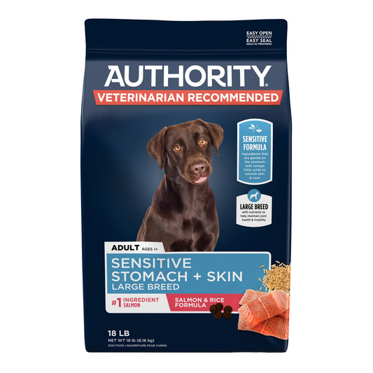 Authority Sensitive Stomach & Skin Large Breed Adult Dog Dry Food - Salmon & Rice 34 Lb