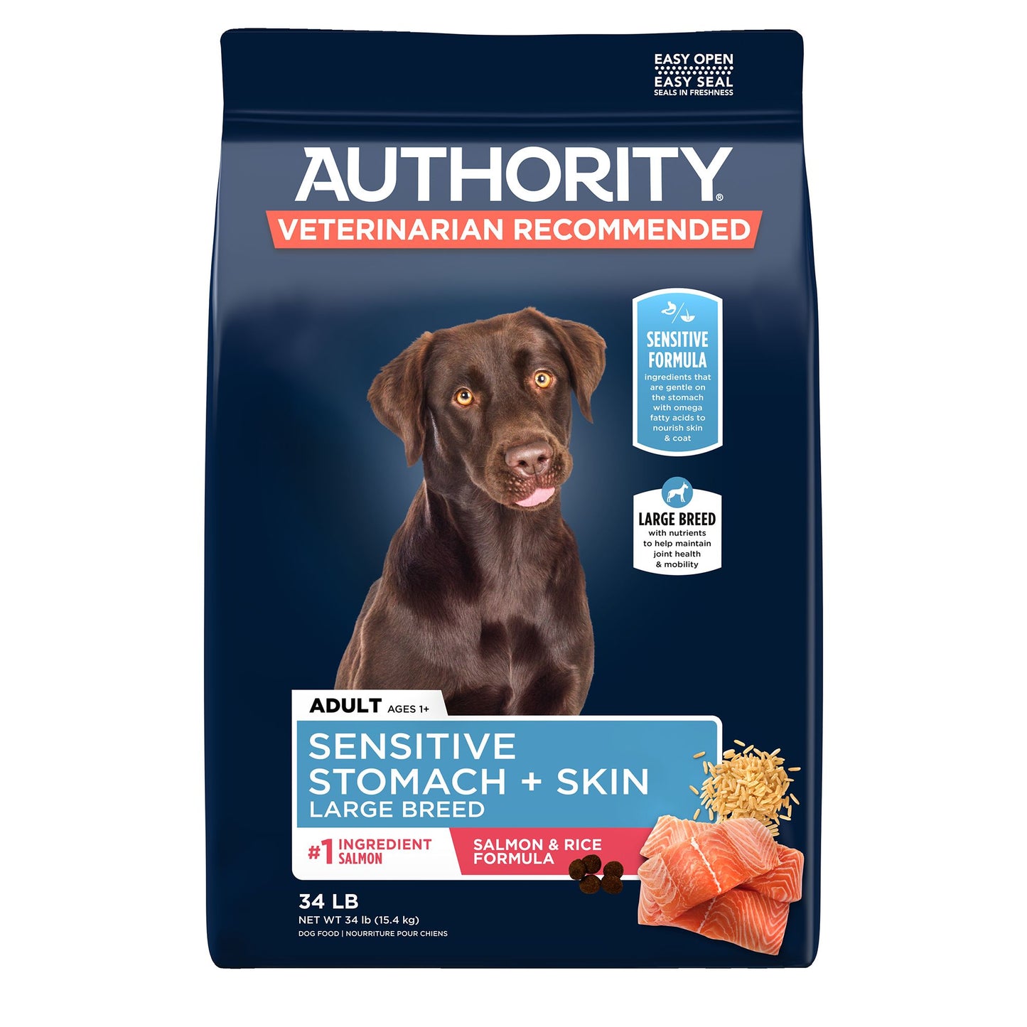 Authority Sensitive Stomach & Skin Large Breed Adult Dog Dry Food - Salmon & Rice 18 Lb