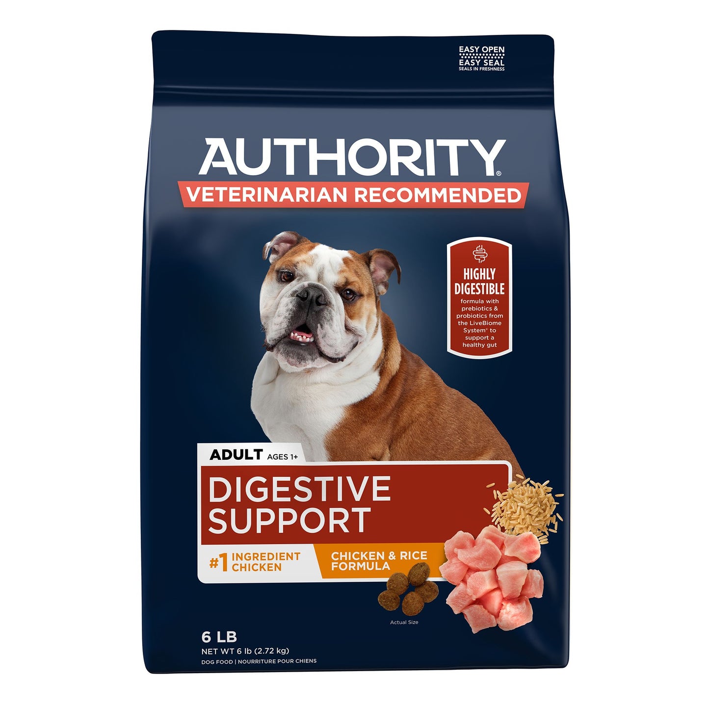 Authority Digestive Support Adult Dog Dry Food - Chicken & Rice 34 Lb