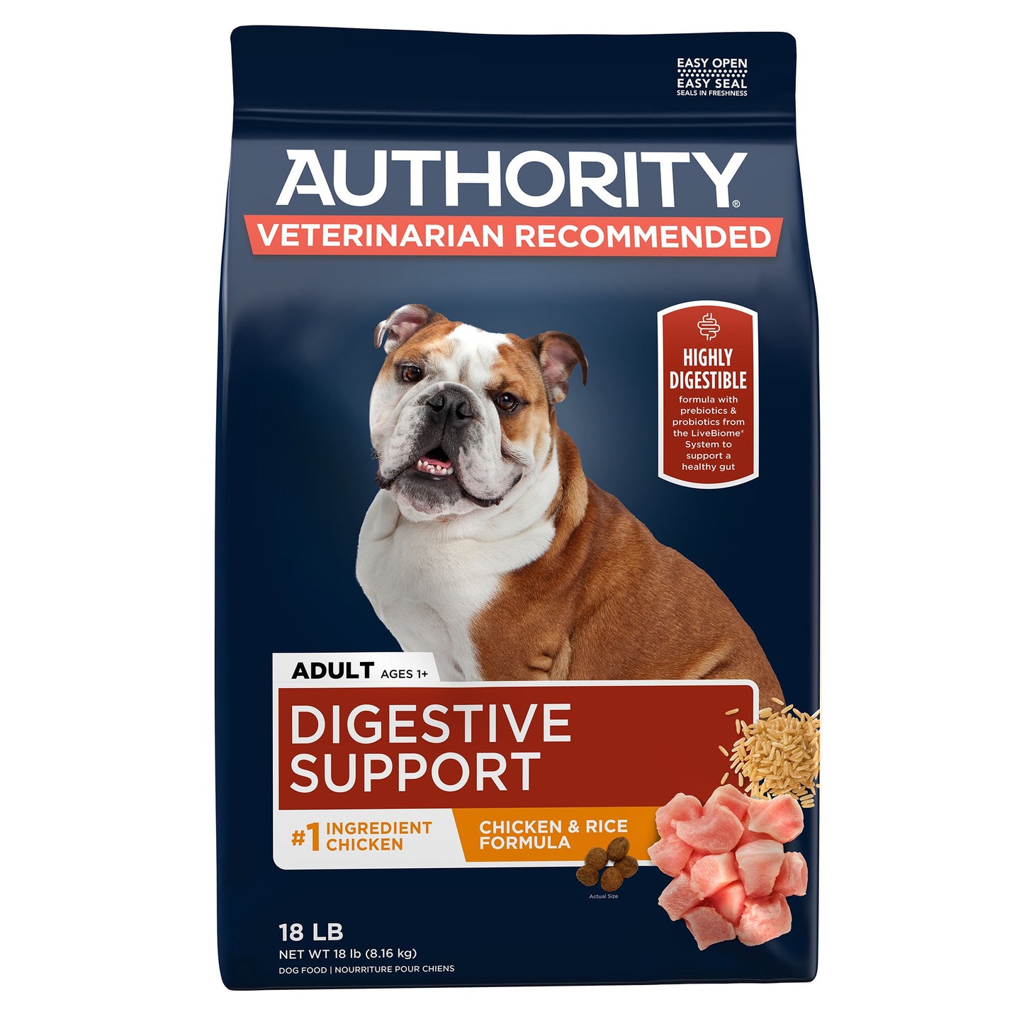 Authority Digestive Support Adult Dog Dry Food - Chicken & Rice 18 Lb