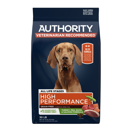 Authority High Performance All Life Stages Dry Dog Food - Turkey, Pea, Salmon, & Duck, 30 lb 5 Lb
