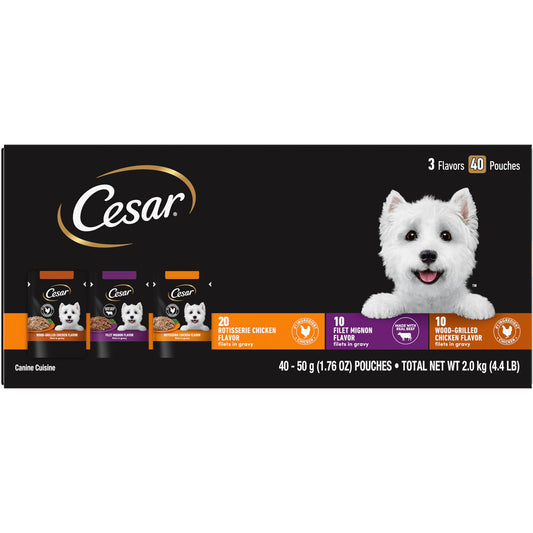 CESAR Filets in Gravy Wet Dog Food Variety Pack Mini-Pouch 40 Count