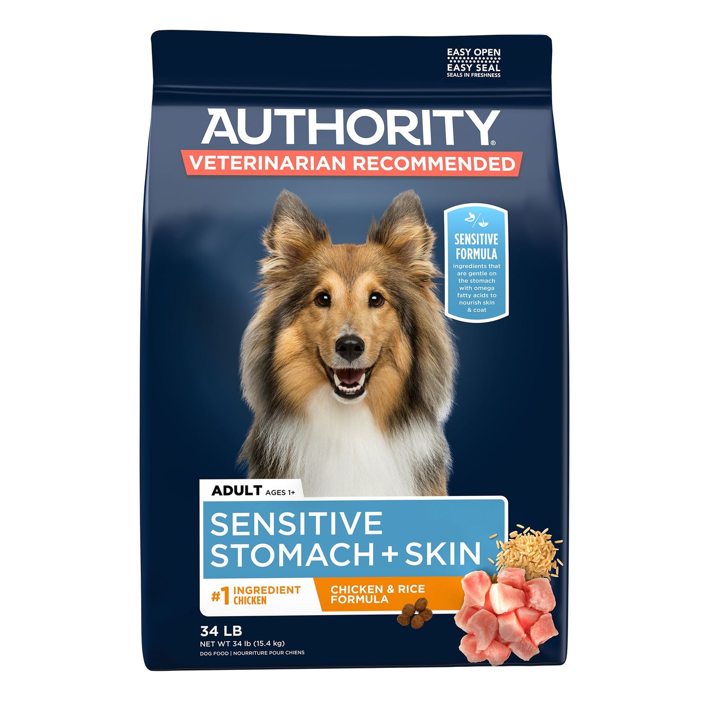 Authority Sensitive Stomach & Skin Adult Dry Dog Food - Chicken & Rice 34 Lb