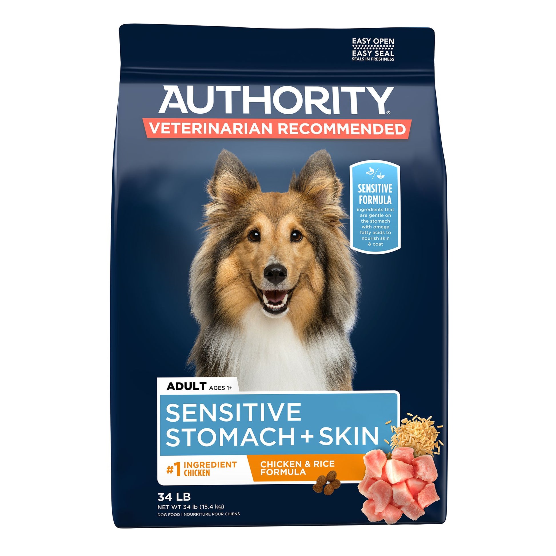 Authority Sensitive Stomach & Skin Adult Dry Dog Food - Chicken & Rice 34 Lb