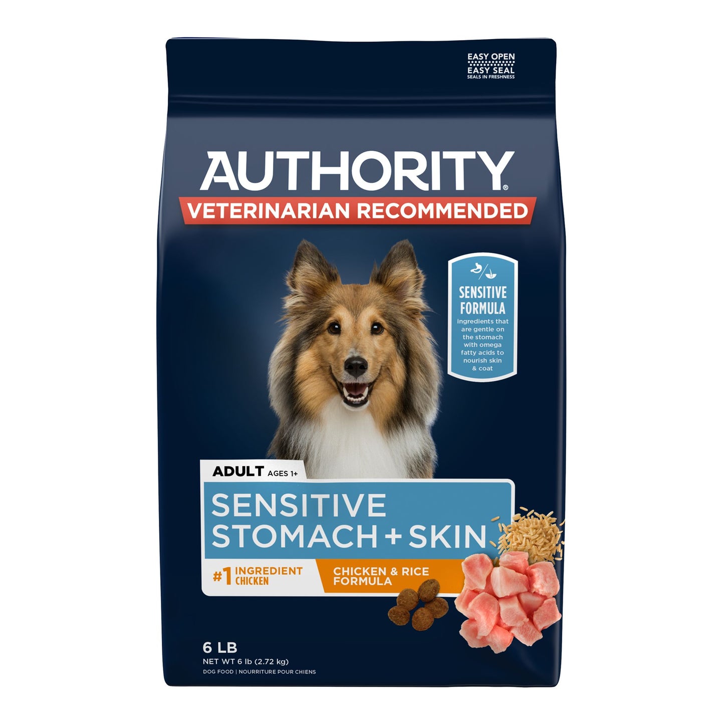 Authority Sensitive Stomach & Skin Adult Dry Dog Food - Chicken & Rice 6 Lb
