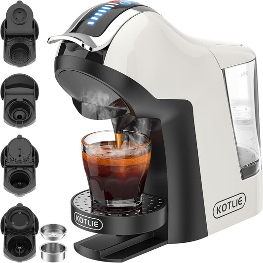 5in1 19Bar Multicapsule Espresso Coffee Machine, Cold&Hot Brewing Single-Serve Coffee Maker, Cappuccino&Latte Maker for Kcup/Dolce Gusto/Nespresso Original/GroundCoffee/44mm ESE