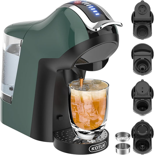 5in1 Single Serve Coffee Maker, 19Bar Cappuccino&Latte Maker, Cold&Hot Brewing Coffee Machine for K*cup/NES*presso Original/D*olce G*usto/Ground Coffee/44mm ESE(Dark Green)