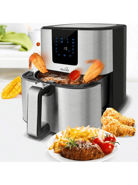 6.8QT Large Air Fryer XL, 1500W 120V ,Stainless Steel Air Fryers Oven, Nonstick Basket, LED Touch Screen, 8 Presets Menus, Dishwasher Safe For Roaste/Bake/Grill With Racks & Skewers Recipes,Silver