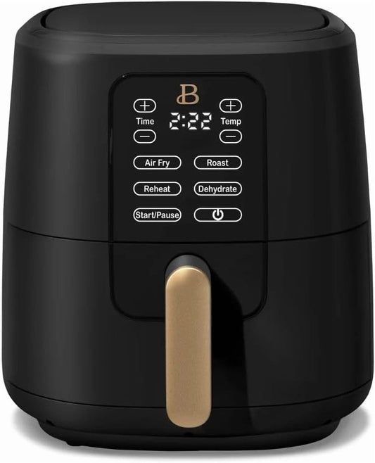 6 Qt Air Fryer with TurboCrisp Technology, Touch-Activated Display, Adjustable Temperature, Sleek Design, Fast Cooking, Nonstick Basket, Ideal for Family Meals, Beautiful Collection - Black Sesame
