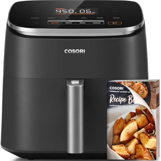 6-Quart 9-in-1 Air Fryer with TurboBlaze - Fast Turbo Cooking, Precise 90–450°F Control, 95% Less Oil for Oil-Free Meals, Compact Large Capacity Design, Grey