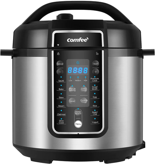 6 Quart Pressure Cooker 12-in-1, One Touch Kick-Start Multi-Functional Programmable Slow Cooker, Rice Cooker, Steamer, Sauté pan, Egg Cooker, Warmer and More