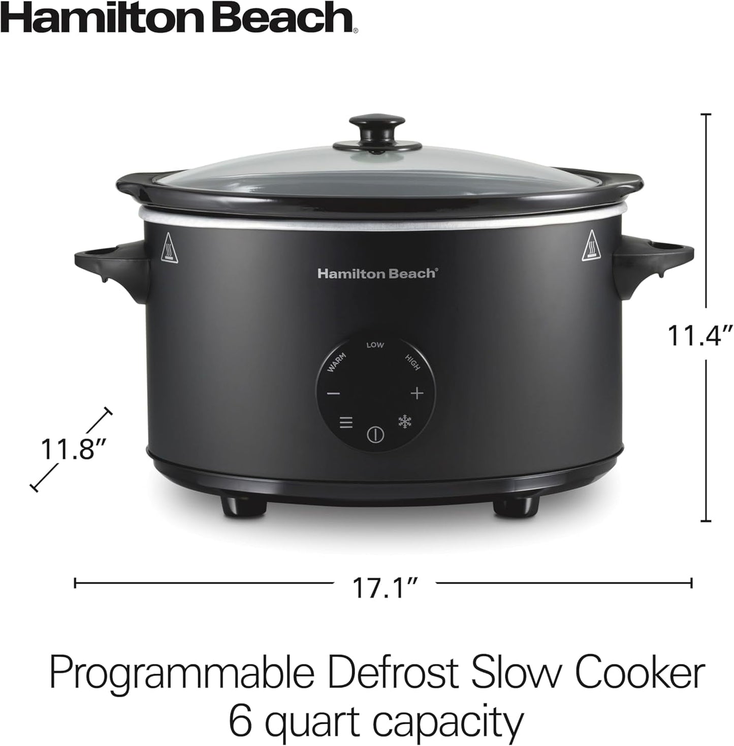6 Quart Programmable Slow Cooker with Defrost Function, Large Dishwasher Safe Stoneware Crock and Glass Lid