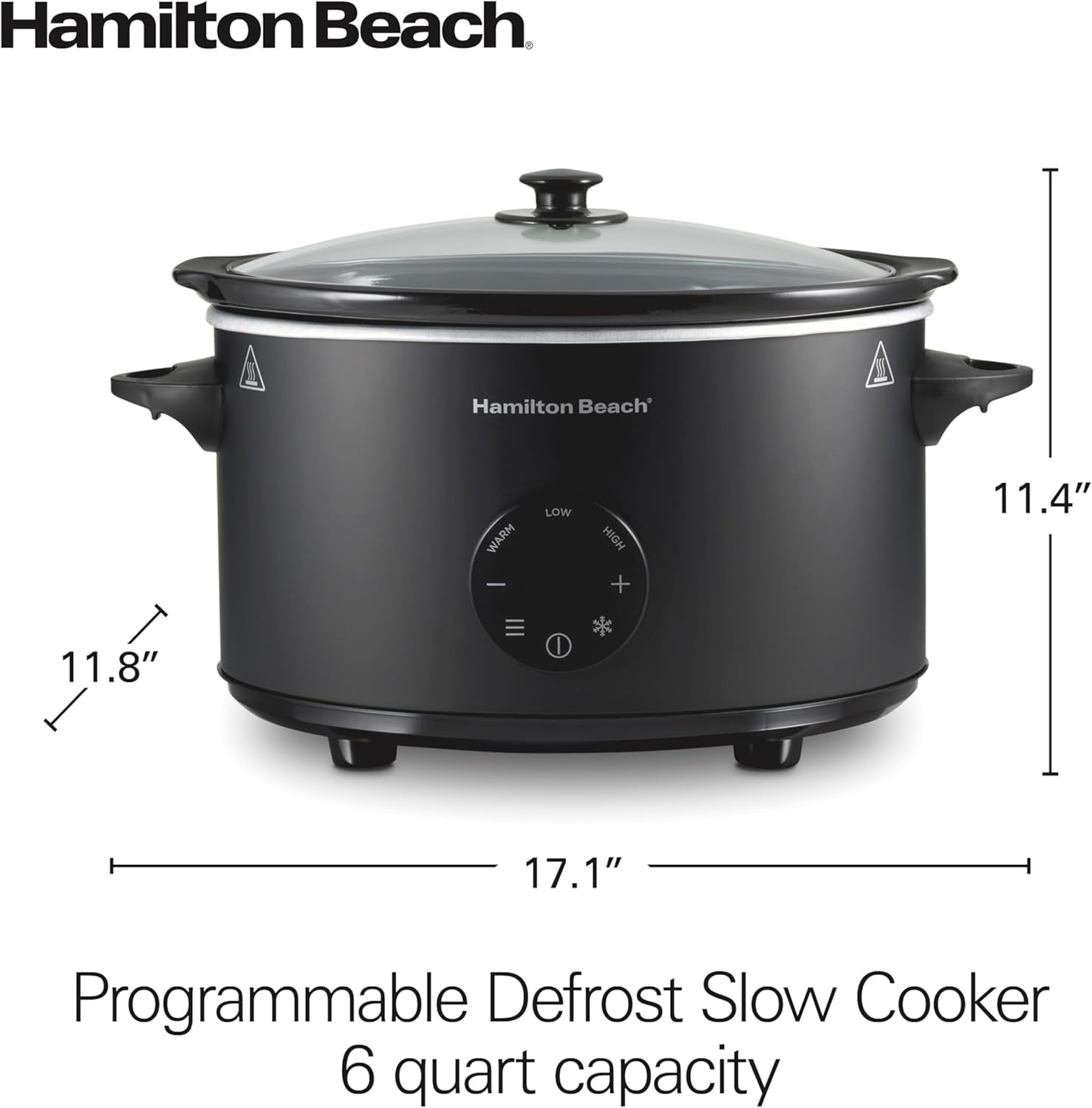 6 Quart Programmable Slow Cooker with Defrost Function, Large Dishwasher Safe Stoneware Crock and Glass Lid