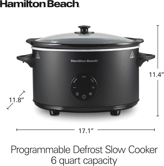 6 Quart Programmable Slow Cooker with Defrost Function, Large Dishwasher Safe Stoneware Crock and Glass Lid