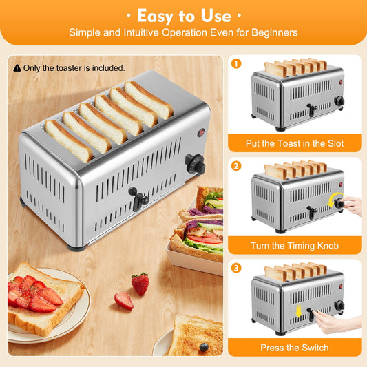 6 Slice Commercial Conveyor Toaster Stainless Steel Bread Toaster Baking Machine 1680W