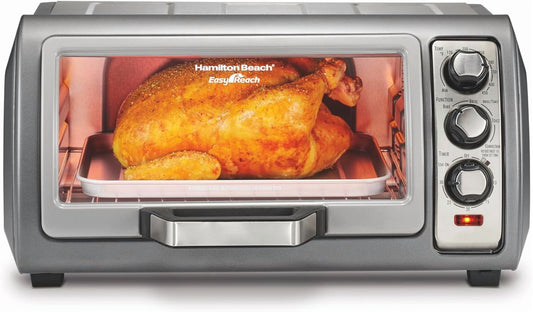 6-Slice Convection Toaster Oven with Easy-Reach Roll-Top Door, Bake, Broil & Toast Functions, Auto Shutoff, Silver Finish