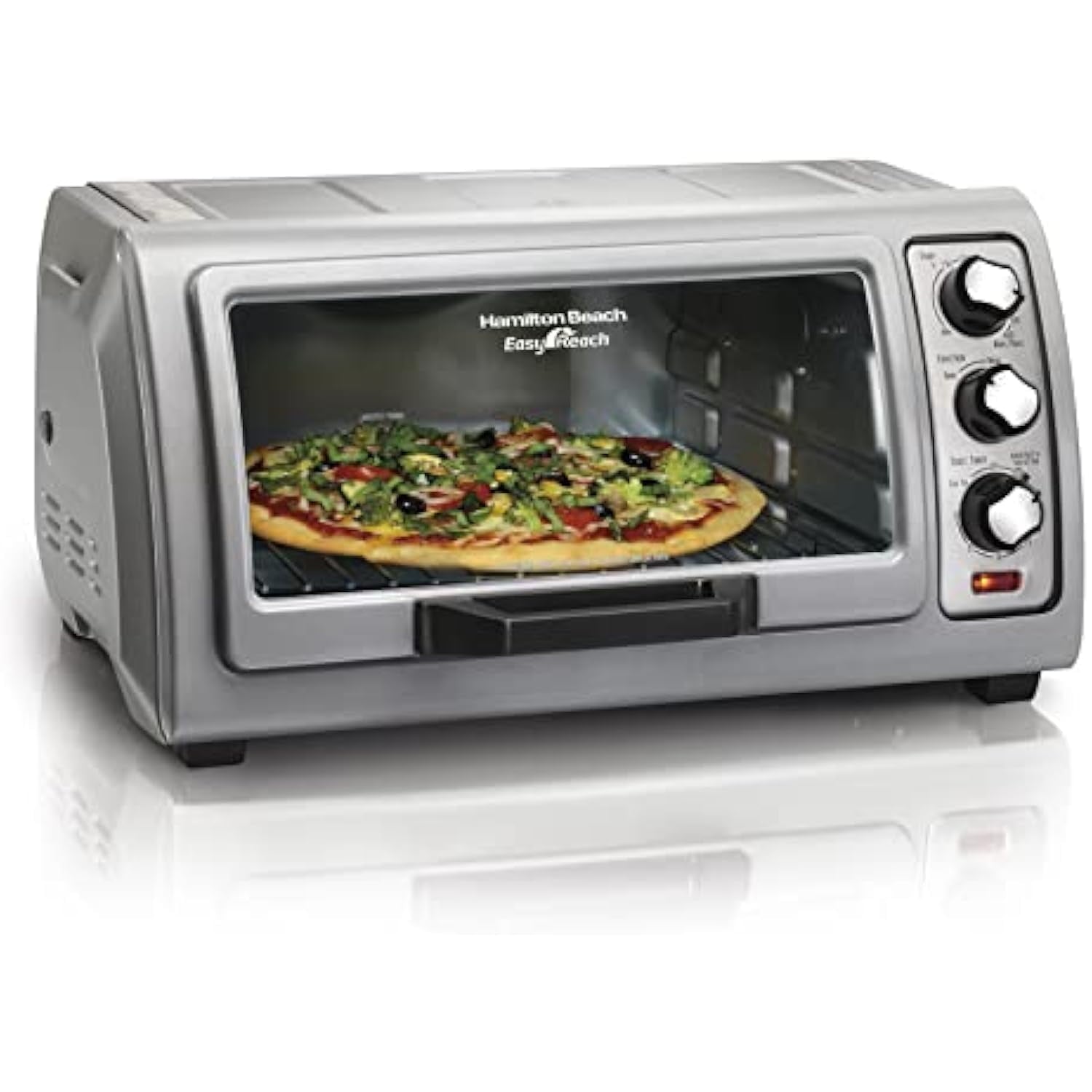 6-Slice Countertop Toaster Oven with Auto Shutoff & Roll-Top Door - Compact Design, Easy-Clean Crumb Tray for Kitchen, Bake/Broil/Toast, Silver