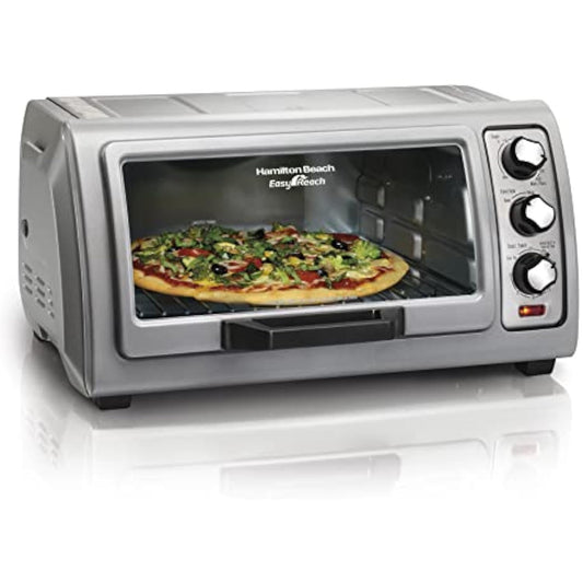 6-Slice Countertop Toaster Oven with Auto Shutoff & Roll-Top Door - Compact Design, Easy-Clean Crumb Tray for Kitchen, Bake/Broil/Toast, Silver