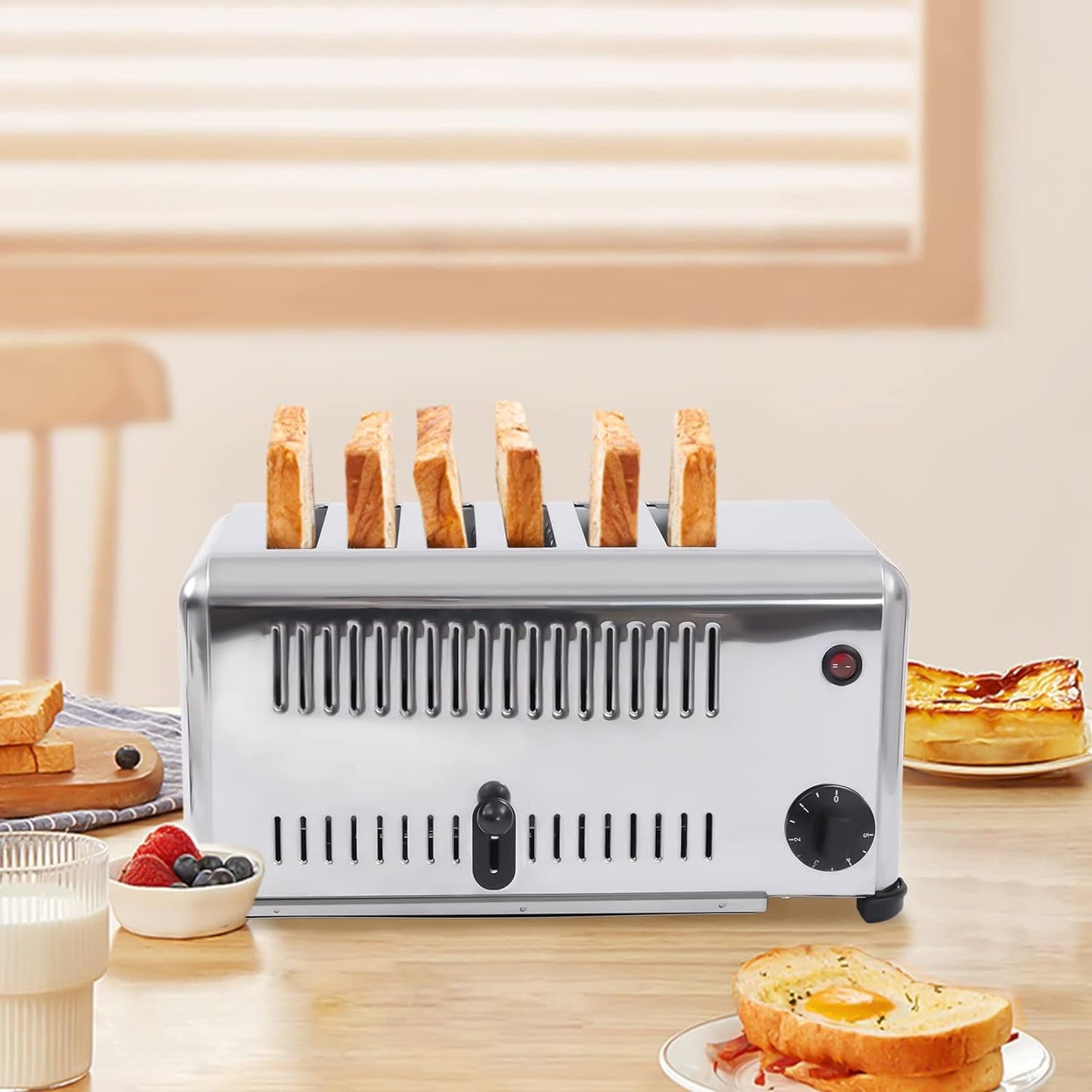 6 Slice Toaster Stainless Steel,110V 1680W Electric Commercial Bread Toaster Bagel Toaster 6 Slot Wide Metal Toaster Countertop Toaster with Tongs for Restaurant House Use